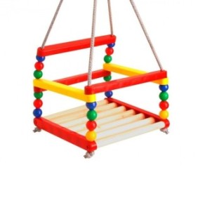 Culla per bambini in legno, con schienale e supporto di sicurezza, multicolore, 30x30x25 cm