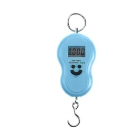 Bilancia manuale digitale portatile KlaussTech, pulsanti di controllo, ABS, peso massimo 40 Kg, blu
