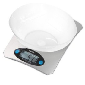 Bilancia da cucina digitale con tazza HAEGER SANTINI KS-05B.002B, 5 kg, schermo LCD, Batteria inclusa, Grigio