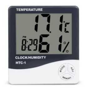 Termometro ambientale, funzione igrometro, con orologio e supporto, Bibilel, bianco e nero, COM-BBL5432
