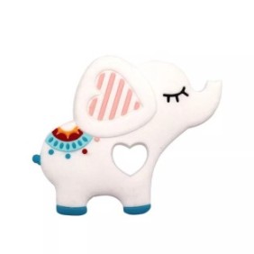 Giocattolo per la dentizione del bambino, Babynio, a forma di elefante, silicone alimentare, bianco
