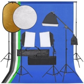 Set studio fotografico con luci vidaXL, sfondo e riflettori, Nero, 88 x 28 x 14 cm, 10,15 kg
