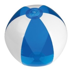 Pallone da spiaggia gonfiabile, in PVC, trasparente, bianco/blu, ø 26 cm