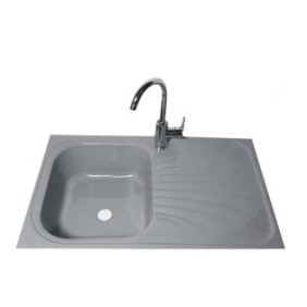 Lavello da cucina, in composito, grigio marmorizzato, 800 x 500 mm, vasca sinistra, installazione da appoggio, sifone incluso