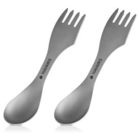 2 x Navaris Set forchette da campeggio 3 in 1 in titanio, forchetta, cucchiaio, coltello, 51390.02