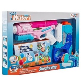 Set di 2 pistole ad acqua per bambini, Flippy, 6 anni+, con palloncini d'acqua, 1x 600 ML blu, 1x 550 ML rosa