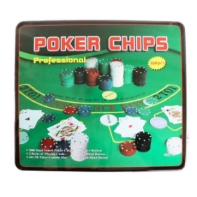 Set da poker professionale, 500 fiches, 2 pacchetti di carte, 3 pulsanti, mazziere, piccolo buio, grande buio, tappeto verde, 33 cm x 30 cm x 7 cm, Dalimag