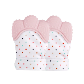 Set di 2 guanti in silicone per la dentizione del bambino, senza BPA, rosa