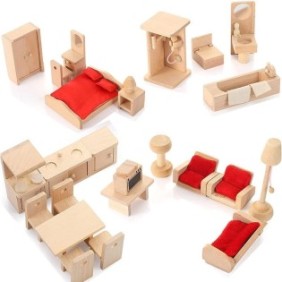 Set di mobili in legno per bambole, Habarri, 24 pezzi, Multicolor