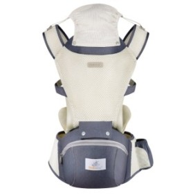Marsupio ergonomico con cappuccio, regolabile, multifunzionale, tasca portaoggetti, con sedile, materiale traspirante, grigio