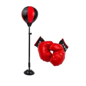 Set sacco e guanti da boxe per bambini, 71-102 cm, acciaio/pelle ecologica, rosso/nero