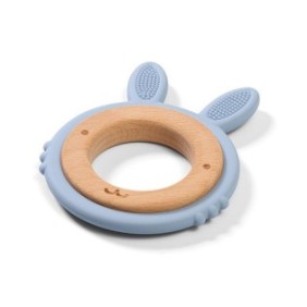 Anello da dentizione Babyono coniglietto blu in silicone e legno 1076 03