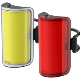 Set di 2 luci per bicicletta, Knog, 320/170 lm, Ricarica USB integrata, Resistenza all'acqua, Rosso/Giallo