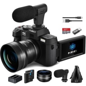 Fotocamera digitale NBD®, IPS da 3,0 pollici, 48 MP, 4K, scheda SD da 32 GB, 2 batterie, nero