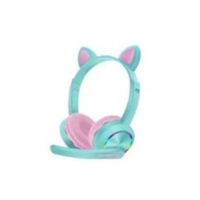 Cuffie sovrauricolari, modello adorabile orecchio di gatto, luce LED, RGB, cablato, Bluetooth 5.0, comode, moderne, regolabili, vernil+rosa