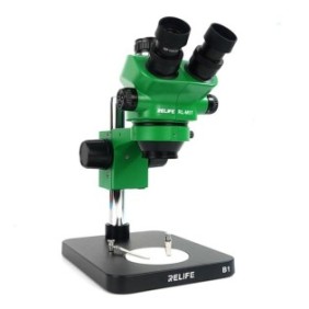 Microscopio, RL-M5T-B1, trinoculare 0.7-5.0X, messa a fuoco zoom continua, verde