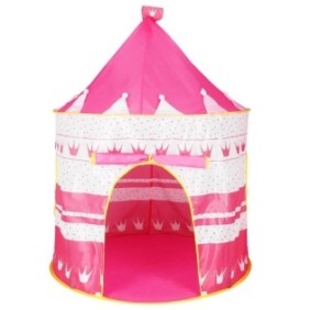 Tenda da gioco per bambini, pieghevole, modello castello, 100x140 cm, rosa