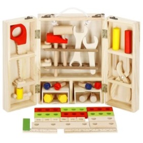 Kit di attrezzi pieghevoli per bambini in legno naturale, 26 attrezzi e accessori