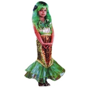 Costume da sirena verde/oro, S, 4-6 anni
