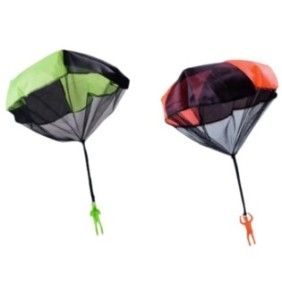Set di 2 soldatini giocattolo con paracadute, personaggio lanciabile tipo paracadutista, verde e arancione
