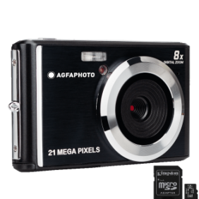 Pacchetto Fotocamera compatta AgfaPhoto DC5200 21MP HD 720p Nera e scheda da 32 GB