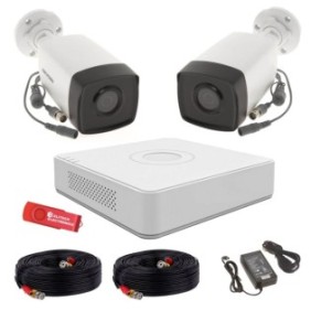 Kit di sorveglianza Hikvision 2 telecamere da esterno 2MP, 1080P, IR 40m, IP67, DVR 4 canali, accessori di montaggio e chiavetta USB marca Elitech Electronics