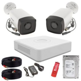 Kit di sorveglianza Hikvision 2 telecamere da esterno 2MP, 1080P, IR 40m, IP67, DVR 4 canali, accessori di montaggio, HDD e memoria USB marca Elitech Electronics