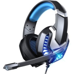 Cuffie da gioco Axeloni ® J30, nere con LED blu, jack da 3,5 mm, audio stereo, riduzione del rumore di fondo, per PC laptop, Mac, PS4, PS5, Xbox One