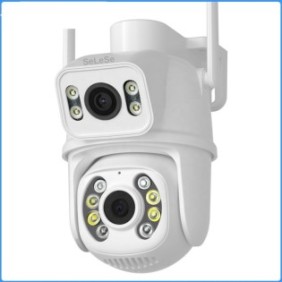 SeLeSe WIFI doppia telecamera di sorveglianza, esterna/interna, 8MP, Ultra HD, zoom 5X, rotazione, luce LED, comunicazione bidirezionale, allarmi, sensori di movimento, Bianco