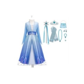 Abito da principessa Elsa Frozen II con accessori, blu, 110 cm, 3-4 anni