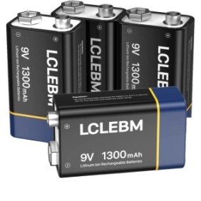 Set di 4 batterie 9V 1300mAh, ricaricabili tramite USB, Li-Ion, per allarmi, microfoni wireless, rilevatori di fumo, giocattoli, LCLEBM