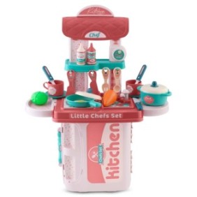 Cucina interattiva per bambini con accessori, valigia, plastica, rosa, 54,5 cm