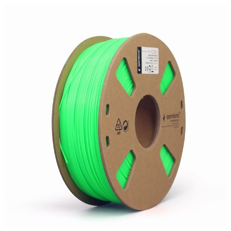 Filamento GEMBIRD per stampante 3D, ABS, diametro 1,75 mm, 1 Kg/bobina, ca. 400m, fusioni 225-240 grC, verde