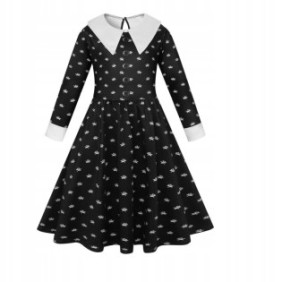 Costume di Mercoledì Addams, costume di Halloween per bambini, taglia 140, bianco e nero