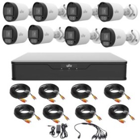 Kit sorveglianza UNIVIEW con 8 telecamere 5 Megapixel Luce bianca 40m Microfono, DVR 5 Megapixel, Accessori inclusi