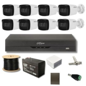 Kit sorveglianza Dahua, Microfono Pentabrid DVR 8MP, IR 80m con 8 canali Funzioni AI Riconoscimento facciale, Batteria, Accessori inclusi