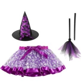 Set costume di Halloween per bambini, Zola®, streghetta, 3 pezzi, gonna, cappello e scopa, 3 anni +, nero e viola