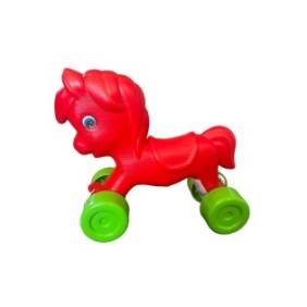 Giocattolo da tirare, Cavallo con ruote, Rosso, 25x24 cm