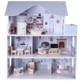 Casa delle bambole in legno Lili con mobili e balcone