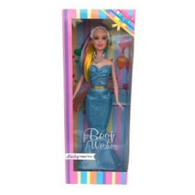 Bambola principessa in plastica, 12x33 cm, Blu
