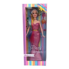 Bambola principessa in plastica, 12x33 cm, rosa