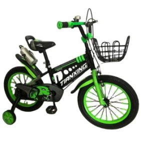Bicicletta per bambini AnKang Go Kart 16 pollici, con ruote ausiliarie con LED e cestino portagiochi, borraccia, colore verde