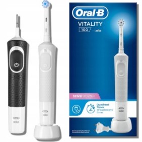 Set, 2x spazzolino elettrico, Oral-B Vitality 100 Sensitive, bianco, nero, un test incluso
