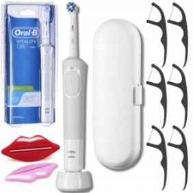 Set, spazzolino elettrico, Oral-B Vitality 100, bianco, custodia da viaggio, 2 spazzolini per pasta, filo interdentale