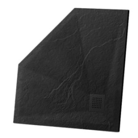 Piatto doccia pentagonale, composito minerale, dimensioni 90x90 cm, altezza 2,5 cm, forato, Nero, Aurelio