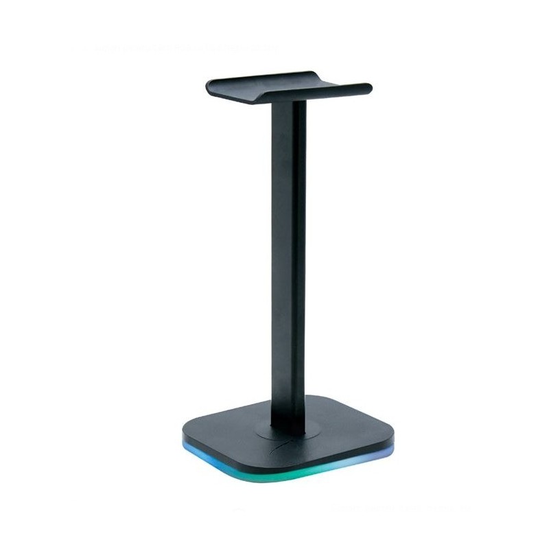Supporto da tavolo, per connettere cuffie Over the Ear, Striscia LED RGB alla base, 11x10x20.5 cm, Pulsanti On/Off, plastica, Nero
