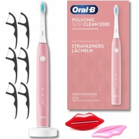 Set, spazzolino elettrico, Oral-B Pulsonic Slim Clean 2000, rosa, 2x spremi pasta, filo interdentale