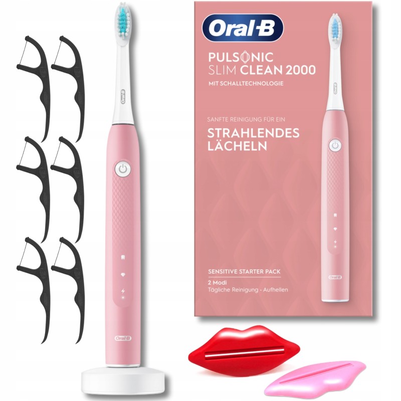 Set, spazzolino elettrico, Oral-B Pulsonic Slim Clean 2000, rosa, 2x spremi pasta, filo interdentale