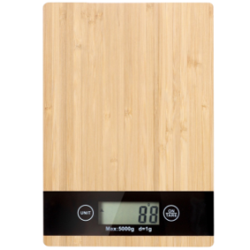 Bilancia da cucina digitale con display LCD, rifinita con legno di bambù, 5 kg, 23 x 16,1 cm, Bambù/Nero