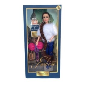 Set bambola fashion con accessori in plastica, 16x33 cm, bianco-blu